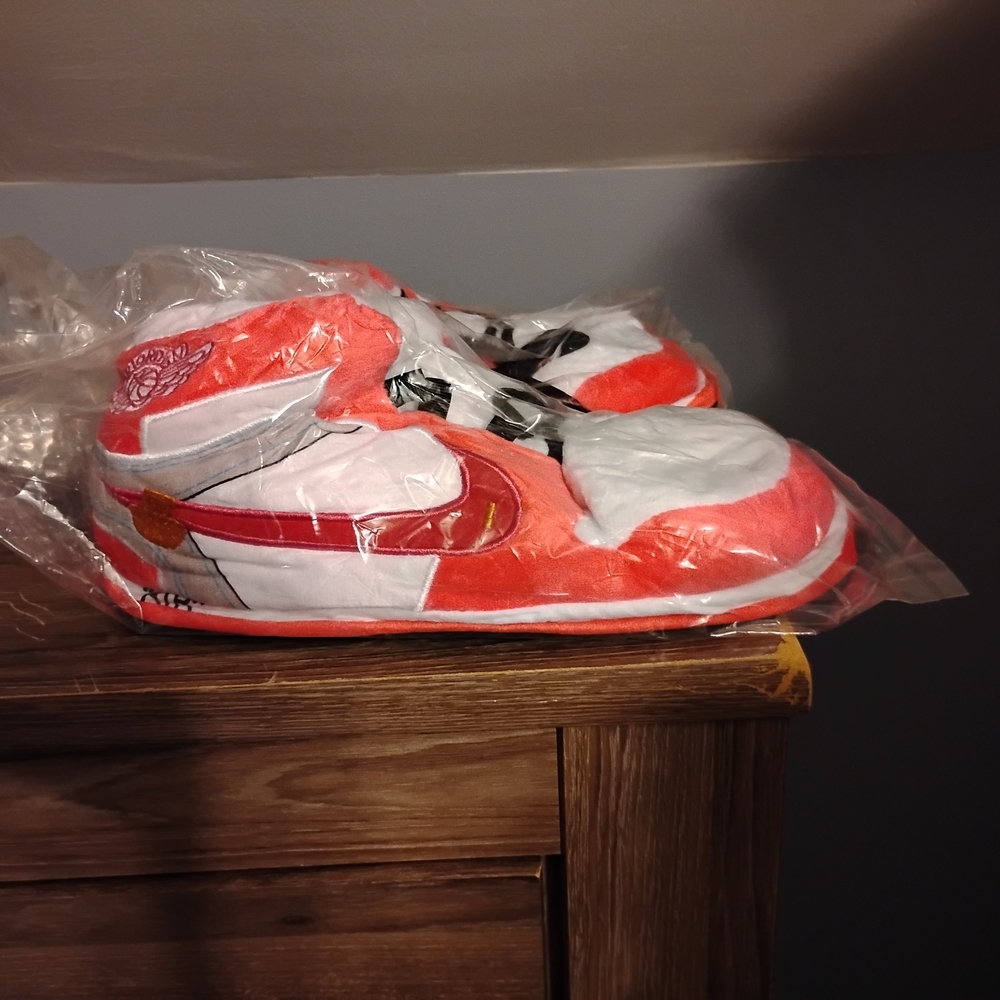 Nike Orange and White Slippers